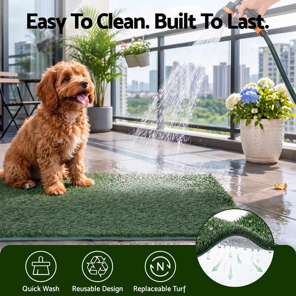 Alona.com.au Home & Garden > Artificial Plants > Artificial Grass Prime Turf Foldable Dog Grass Potty Pad High Wall Tray for Apartment Balcony RV travel
