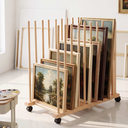Alona.com.au Home & Garden > Hobbies > Arts & Crafts Artiss Art Drying & Storage Rack with Caster Wheels, Solid Wood Adjustable Slots Rack for Drawing Boards, Panels, Paintings, Artworks Display
