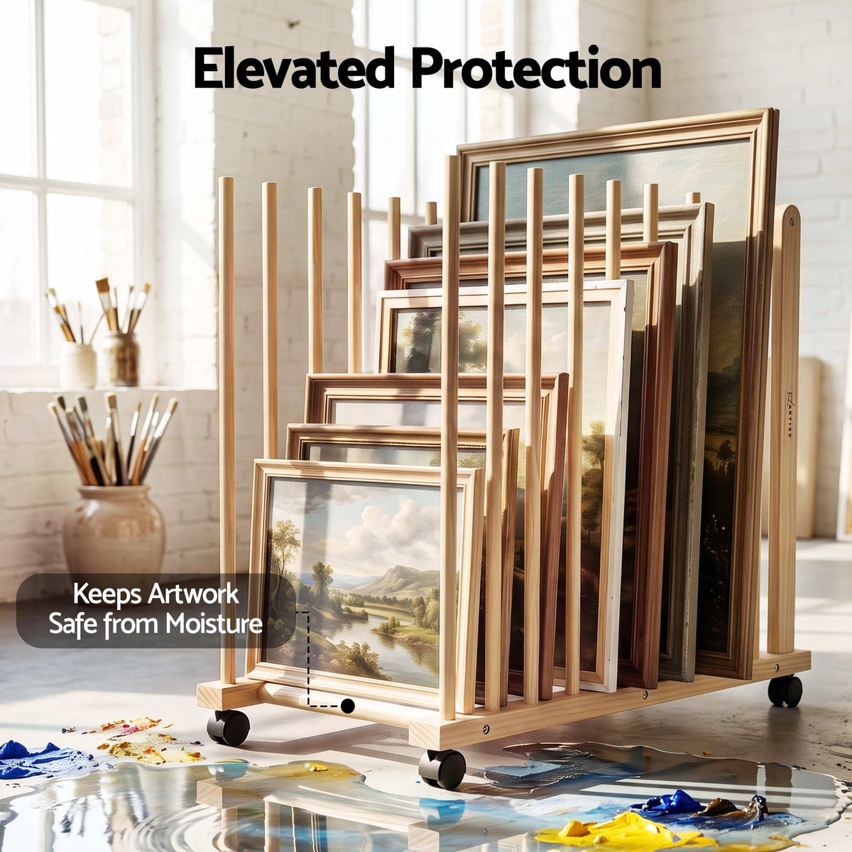 Alona.com.au Home & Garden > Hobbies > Arts & Crafts Artiss Art Drying & Storage Rack with Caster Wheels, Solid Wood Adjustable Slots Rack for Drawing Boards, Panels, Paintings, Artworks Display