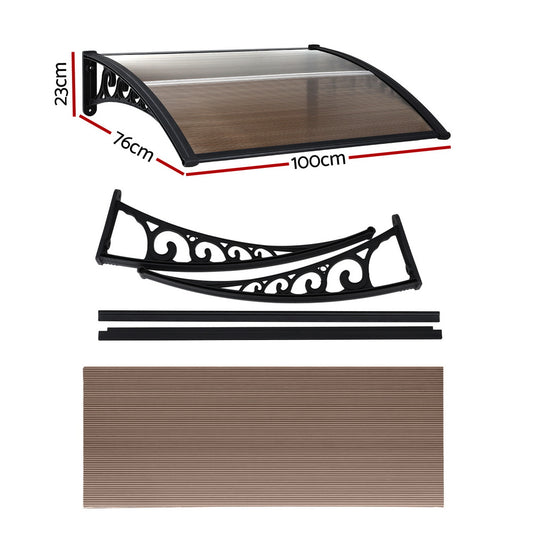 Instahut Window Door Awning 0.8mx1m Brown