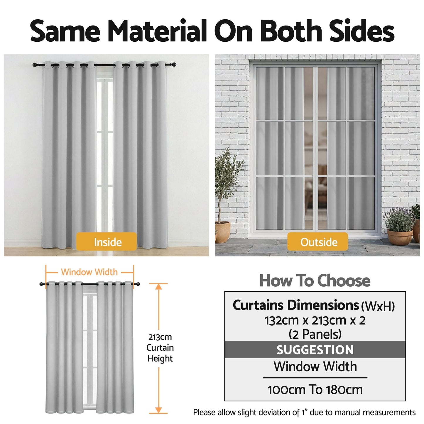 Artiss Blockout Curtains 2X 132x213cm Thermal Insulated Eyelet Drapes Grey