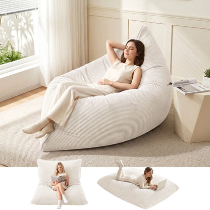 Artiss 3 in 1 Bean Bag Chair Cover (No Filler) Convertible Bean Bag for Adults, Corduroy Stuffed Animal Storage Bean Bag Cover Washable for Living Room Bedroom, Beige