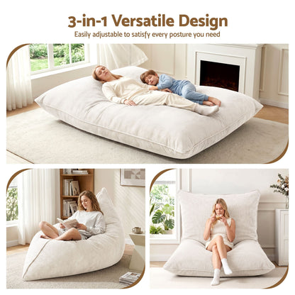 Artiss 3 in 1 Bean Bag Chair Cover (No Filler) Convertible Bean Bag for Adults, Corduroy Stuffed Animal Storage Bean Bag Cover Washable for Living Room Bedroom, Beige