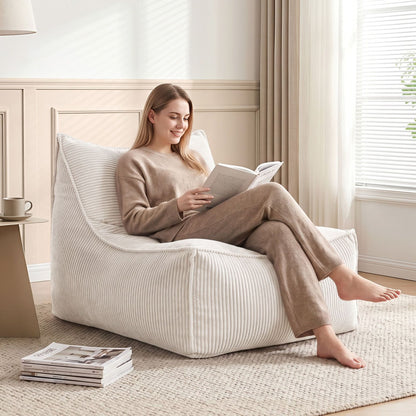 Artiss Bean Bag Chair Cover (No Filler) Soft Corduroy Stuffed Animal Storage Bean Bag Cover for Adults, Washable Lazy Sofa Cover for Living Room Bedroom, Beige