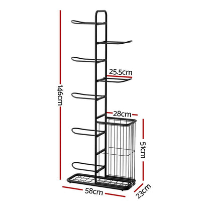 Everfit Ball Storage Rack Sports Equipment Organizer 7-Tier with Basket for Garage Gym Black