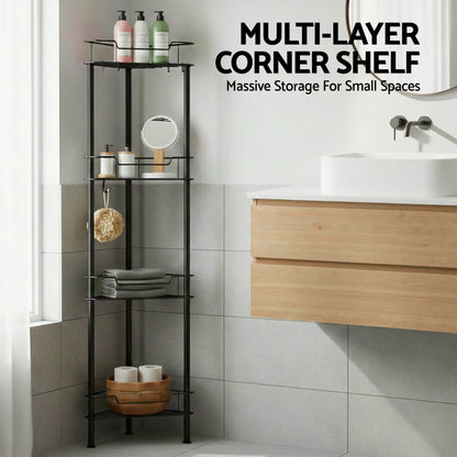 Artiss 4 Tier Floor Standing Corner Shower Caddy Bathroom Organizer Black
