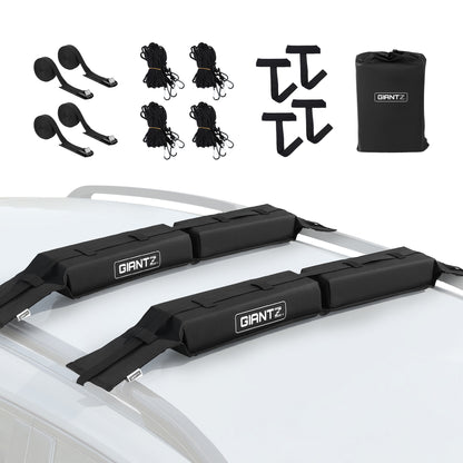 GIANTZ Kayak Roof Rack for Car, Universal Soft Roof Rack Pads for Surfboard SUP Canoe, Roof Bars for SUV Sedan without Side Rails, Portable Cross Bars with 4.5m Tie Down Straps & Ropes, 80kg Capacity
