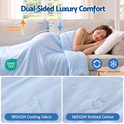 Giselle Cooling Blanket 130cm x 170cm Double Sided Summer Throw Lightweight Blue