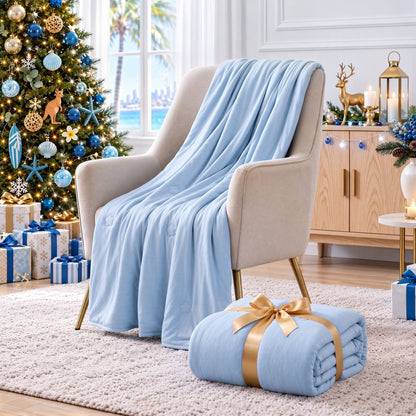 Giselle Cooling Blanket 130cm x 170cm Double Sided Summer Throw Lightweight Blue
