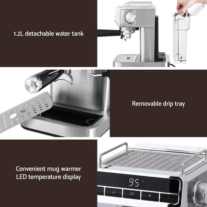 Devanti 20 Bar Coffee Machine Espresso Cafe Maker