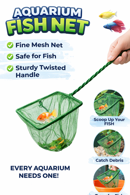 34.5cm Green Fishing Net Handheld Wand Aquarium Cleaning Tank Fish Catch Tools