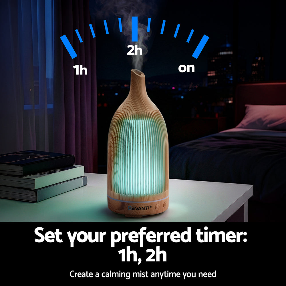 Devanti Ultrasonic Aroma Diffuser Aromatherapy 200ml LED Lights Iron Humidifier Forest Light wood grain