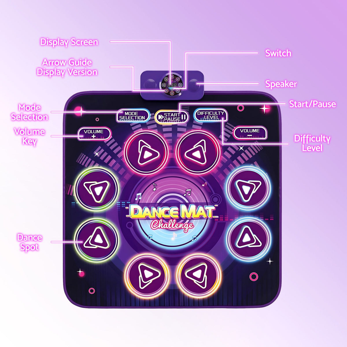 Keezi Dance Mat Toy for Kids Age 3-12 Electronic Dance Pad with Bluetooth 4 Game Modes Purple