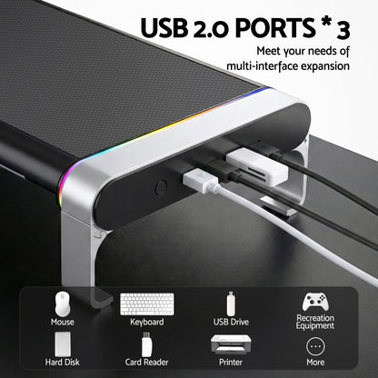 Artiss RGB Monitor Stand with USB Hub Desk Organiser Charging Stand Computer Stand Black