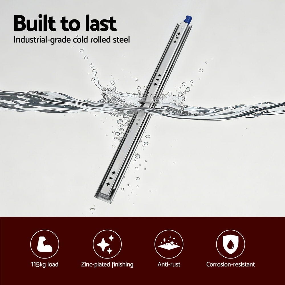 Giantz 2x Drawer Slides Heavy Duty Full Extension Locking 450-900mm Length