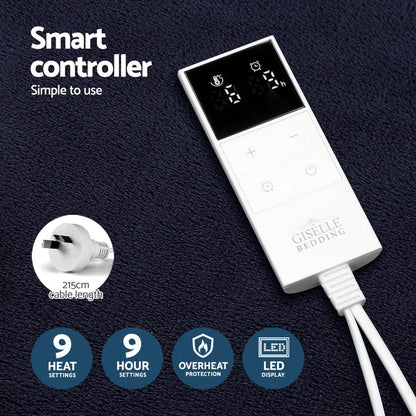 Giselle Electric Throw Rug Heated Blanket Fleece Charcoal