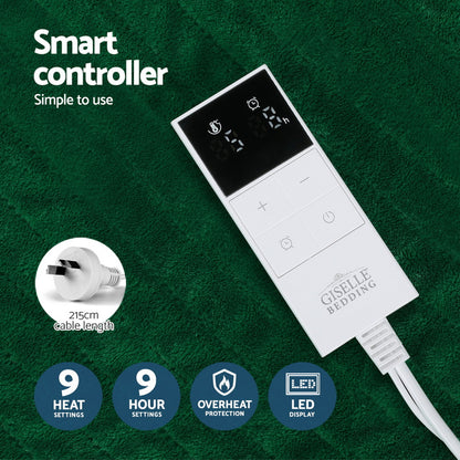 Giselle Electric Throw Rug Heated Blanket Double Sided Green