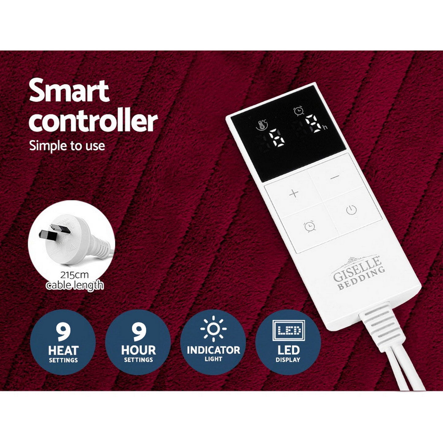 Giselle Electric Throw Rug Heated Blanket Fleece Red