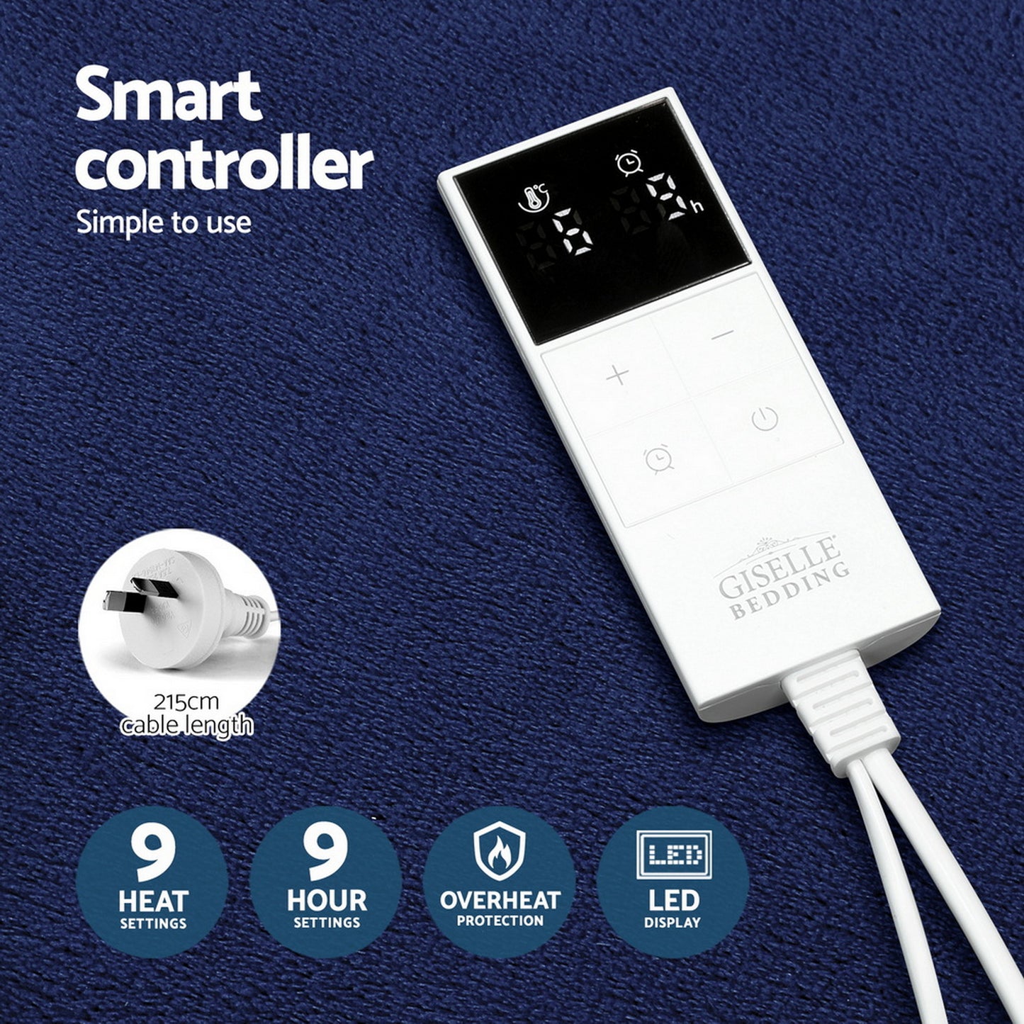 Giselle Electric Throw Rug Heated Blanket Washable Snuggle Flannel Winter Navy