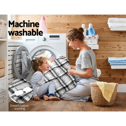 Giselle Bedding Electric Throw Rug Flannel Snuggle Blanket Washable Heated Grey and White Checkered