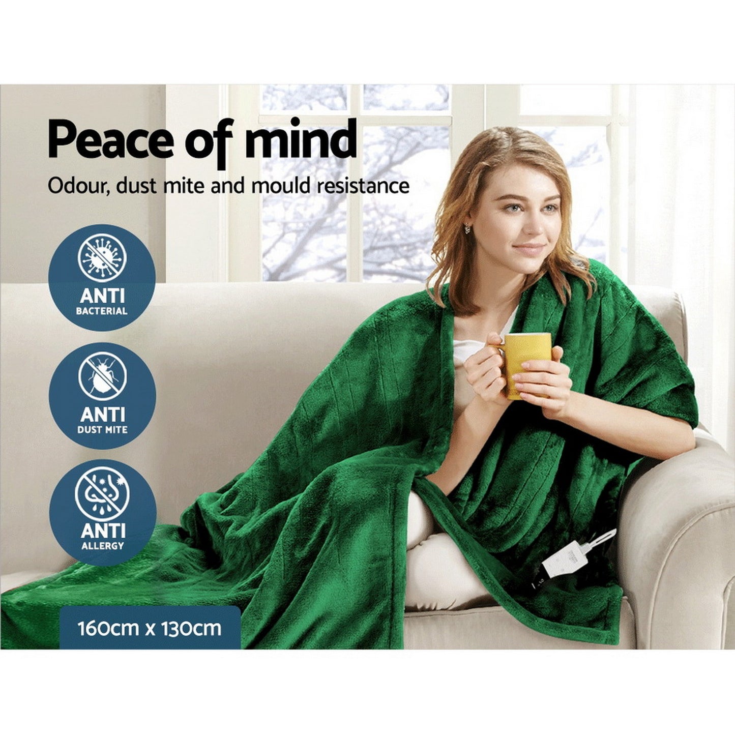 Giselle Electric Throw Rug Heated Blanket Washable Snuggle Flannel Winter Green