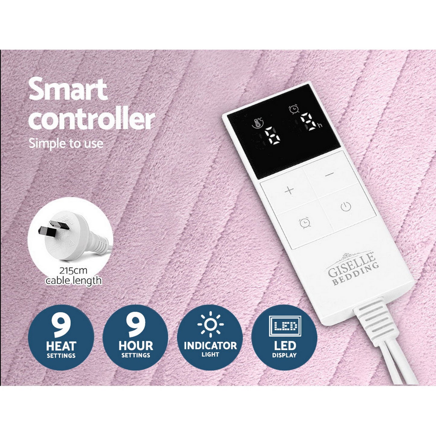 Giselle Electric Throw Rug Heated Blanket Fleece Pink