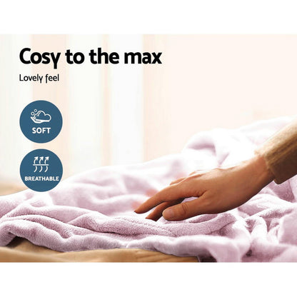 Giselle Electric Throw Rug Heated Blanket Fleece Pink