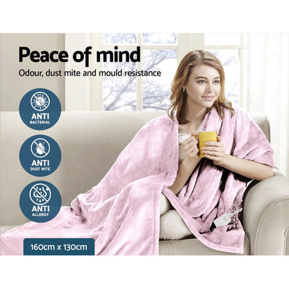 Giselle Electric Throw Rug Heated Blanket Fleece Pink