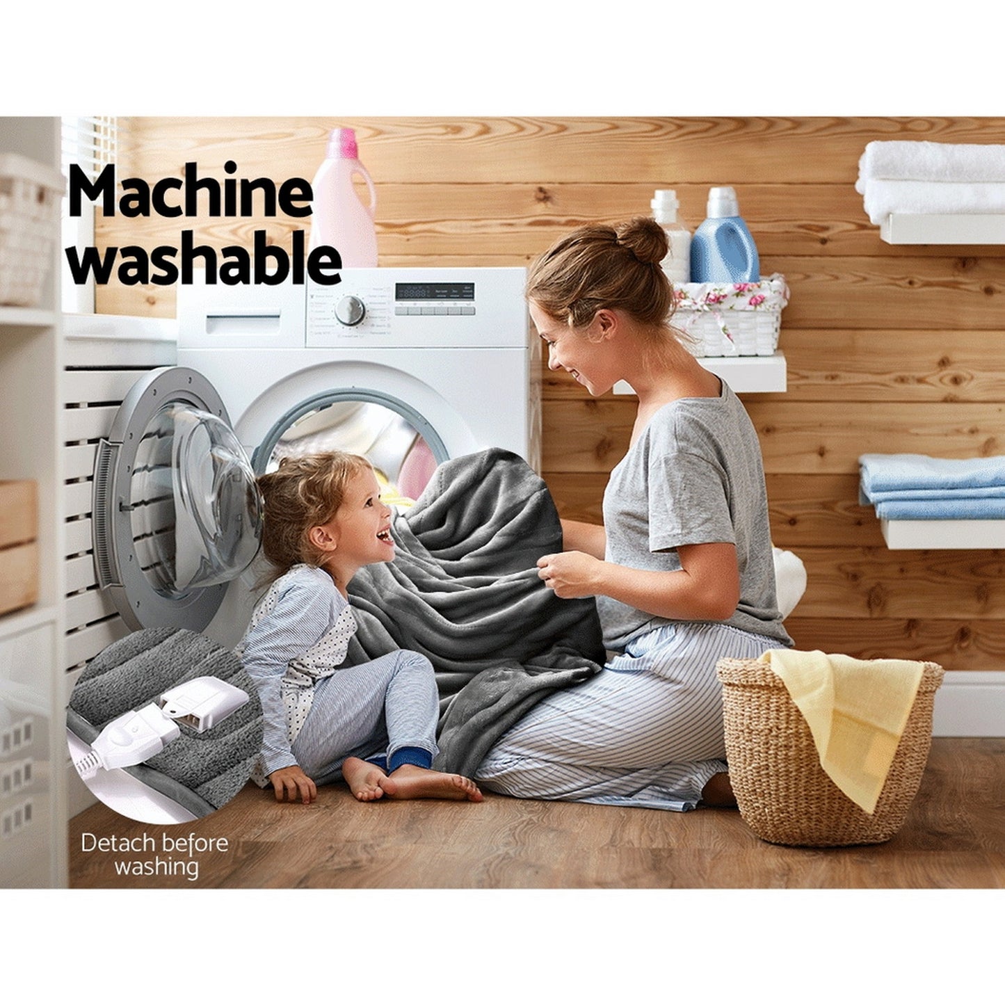 Giselle Bedding Heated Electric Throw Rug Fleece Sunggle Blanket Washable Silver