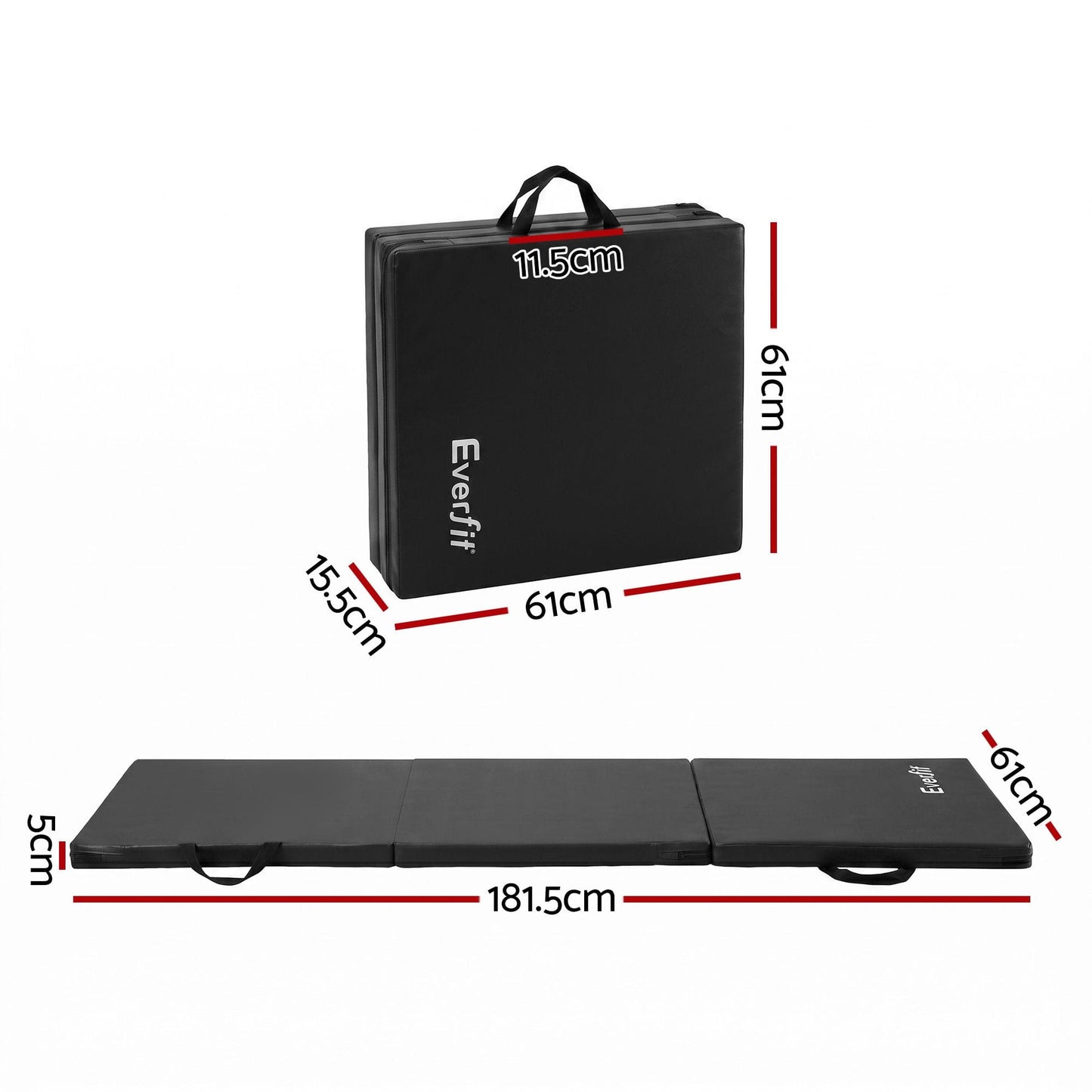 Everfit Gymnastics Mats Folding Exercise Floor Mat Portable 3 Fold Tumbling Mat Black