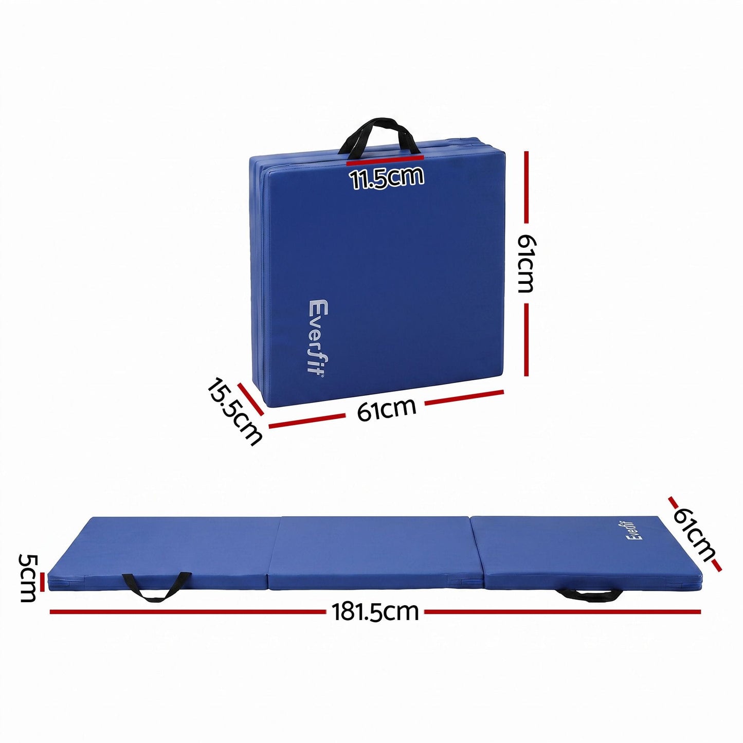 Everfit 180x60cm Gymnastics Mats Folding Exercise Floor Mat Portable 3 Fold Tumbling Mat Blue