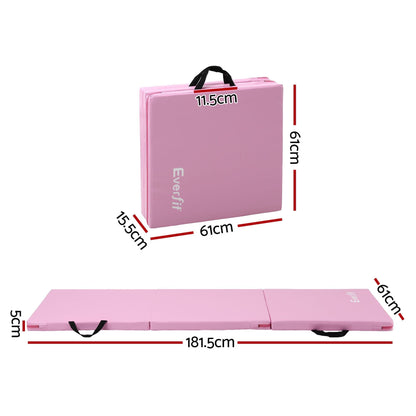 Everfit 180x60cm Gymnastics Mats Folding Exercise Floor Mat Portable 3 Fold Tumbling Mat Pink