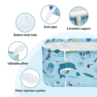 Weisshorn Foldable Bathtub PVC Spa Bucket Inflatable Cushion 114x62cm Blue