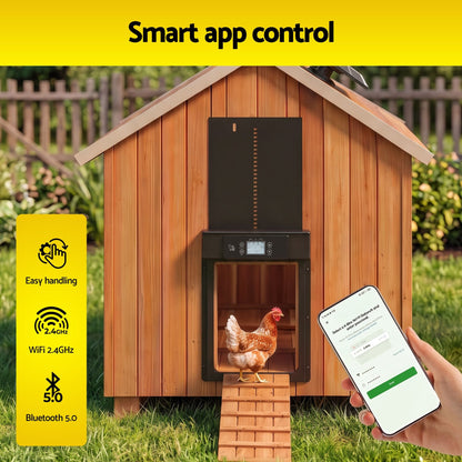 Alona.com.au Pet Care > Bird > Bird Cage Accessories Giantz Automatic Chicken Coop Door 37cm Solar Powered Smart App Control Black