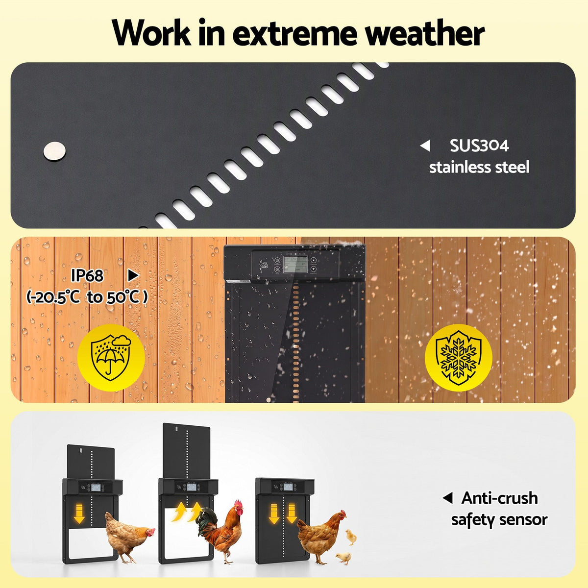 Alona.com.au Pet Care > Bird > Bird Cage Accessories Giantz Automatic Chicken Coop Door 37cm Solar Powered Smart App Control Black