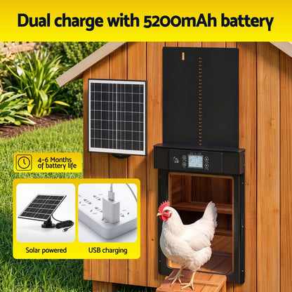 Alona.com.au Pet Care > Bird > Bird Cage Accessories Giantz Automatic Chicken Coop Door 37cm Solar Powered Smart App Control Black