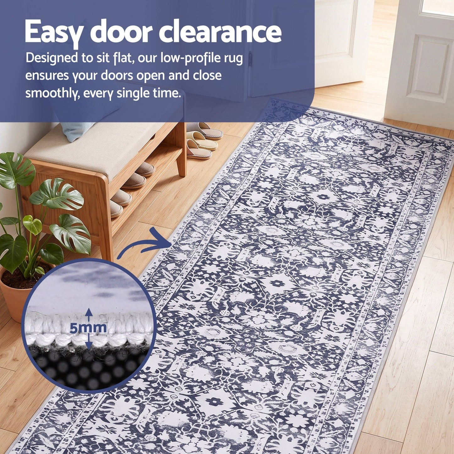 Artiss 60 x 180 cm Runner Rugs for Hallway Bedroom Pad-Free Dense Dot Backing Stops Slipping & Robot Vacuum Friendly, Vintage Carpet for Reading Nook Dining Area, 100% Polyester Washable