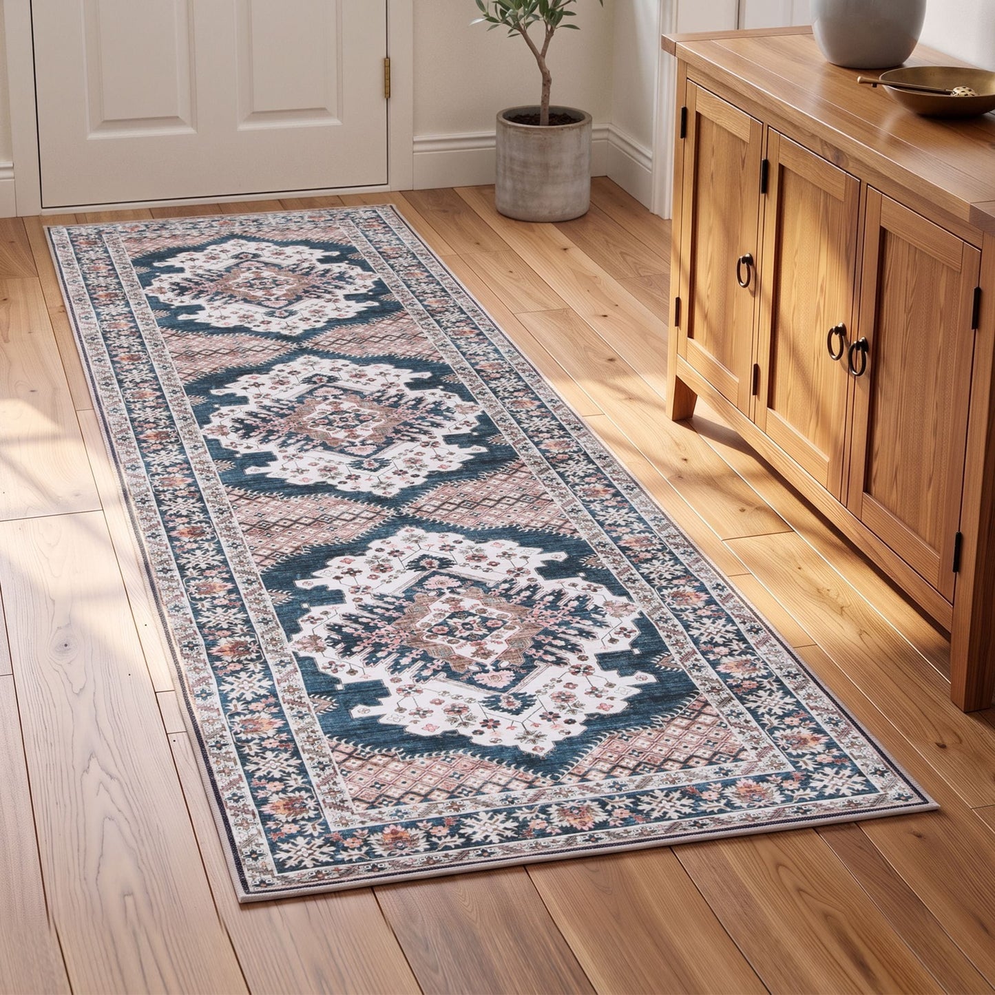 Artiss 80 x 300 cm Washable Runner Area Rug No Hard Glue Quilt-Like Soft for Home Decor, 0.5cm Ultra-Thin Pet Friendly Bohemian Medallion Bedroom Carpet