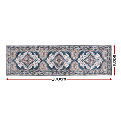 Artiss 80 x 300 cm Washable Runner Area Rug No Hard Glue Quilt-Like Soft for Home Decor, 0.5cm Ultra-Thin Pet Friendly Bohemian Medallion Bedroom Carpet