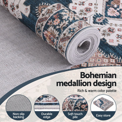 Artiss 80 x 300 cm Washable Runner Area Rug No Hard Glue Quilt-Like Soft for Home Decor, 0.5cm Ultra-Thin Pet Friendly Bohemian Medallion Bedroom Carpet