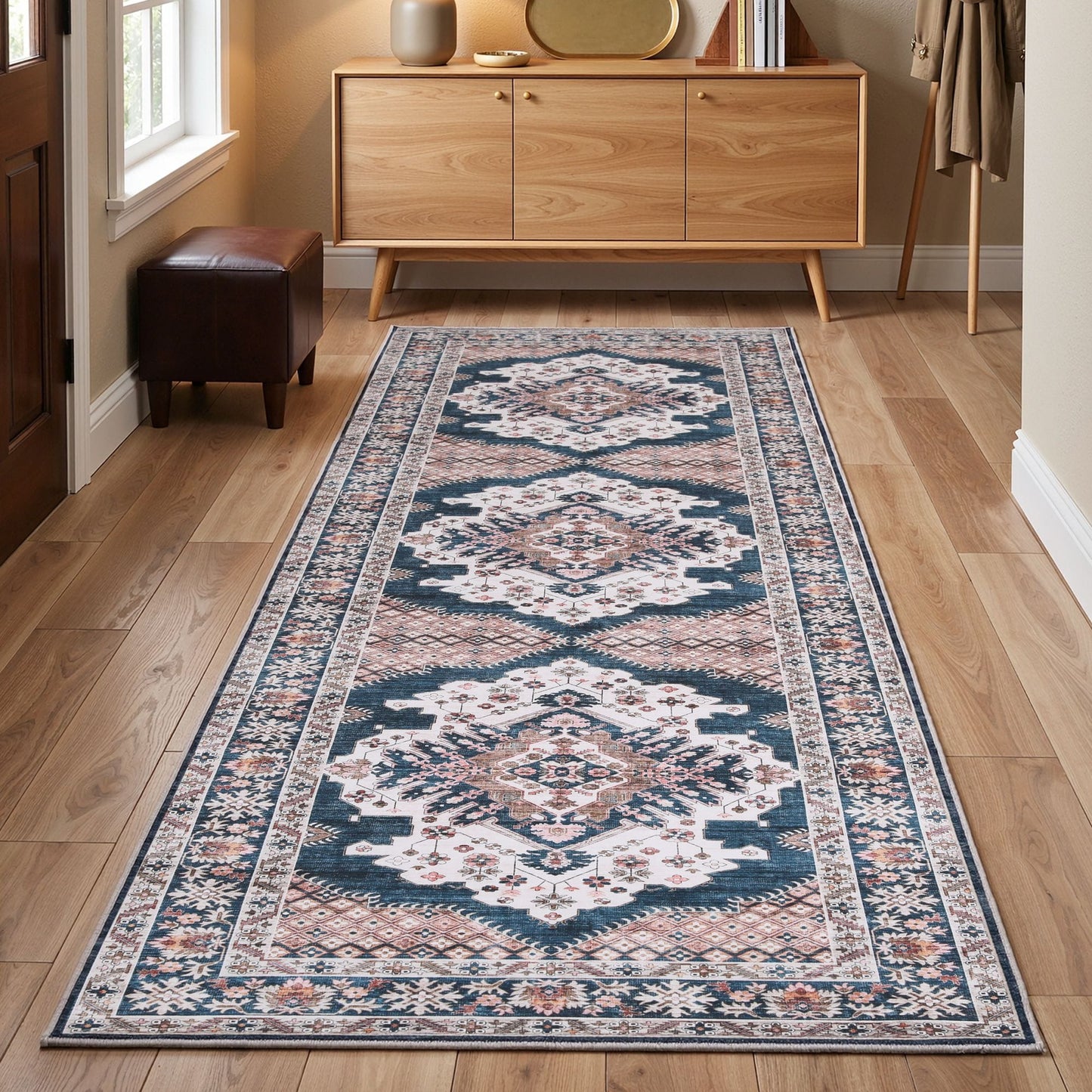 Artiss 80 x 300 cm Washable Runner Area Rug No Hard Glue Quilt-Like Soft for Home Decor, 0.5cm Ultra-Thin Pet Friendly Bohemian Medallion Bedroom Carpet