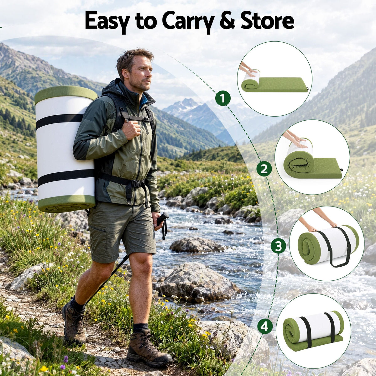 Alona.com.au Furniture > Mattresses > Single Mattress Giselle Folding Mattress Single 8cm Foldable Camping Travel Roll-Up Floor Bed