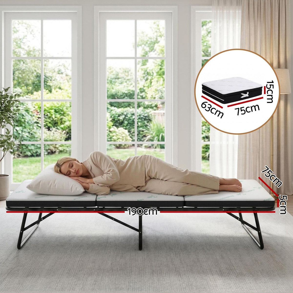 Alona.com.au Furniture > Mattresses > Single Mattress Giselle Folding Mattress 5cm Single Foldable Foam Bamboo Portable Camping Guest Bed Mat