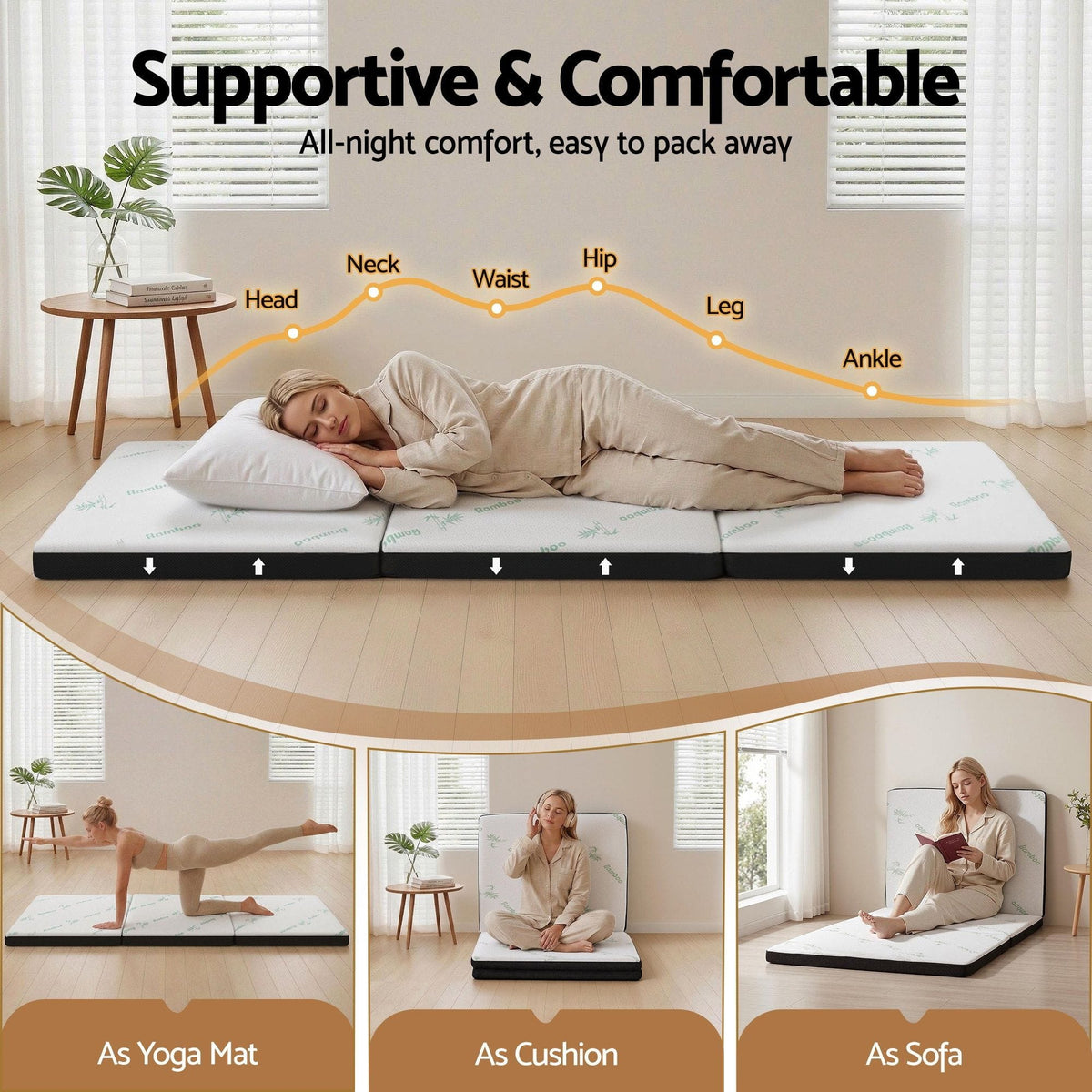 Alona.com.au Furniture > Mattresses > Single Mattress Giselle Folding Mattress 5cm Single Foldable Foam Bamboo Portable Camping Guest Bed Mat