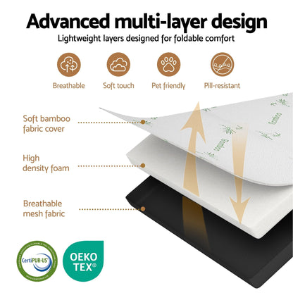Alona.com.au Furniture > Mattresses > Single Mattress Giselle Folding Mattress 5cm Single Foldable Foam Bamboo Portable Camping Guest Bed Mat