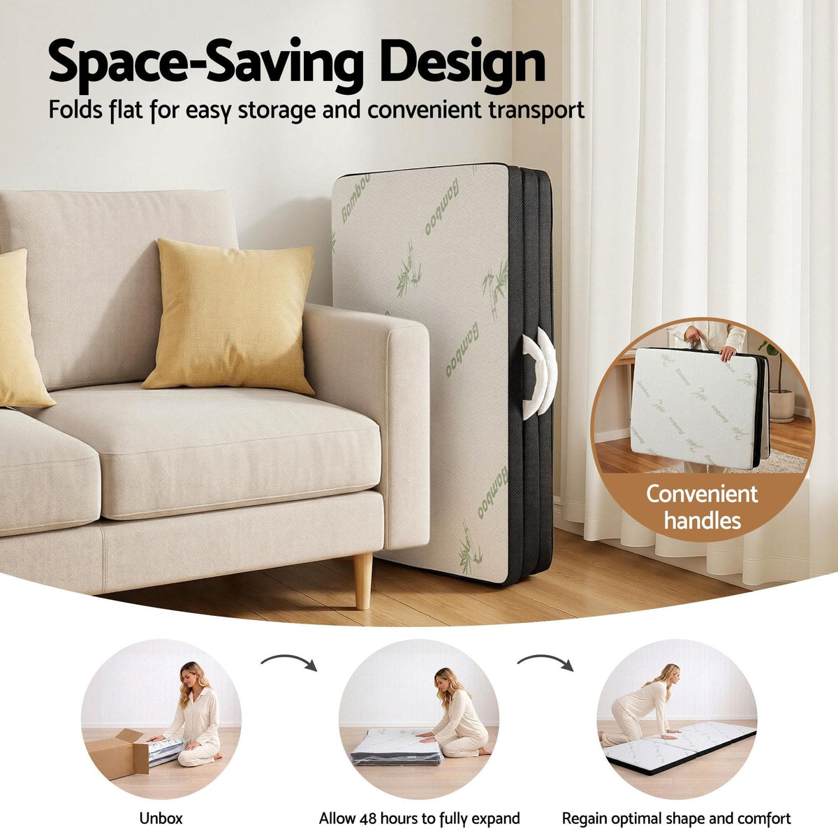 Alona.com.au Furniture > Mattresses > Single Mattress Giselle Folding Mattress 5cm Single Foldable Foam Bamboo Portable Camping Guest Bed Mat