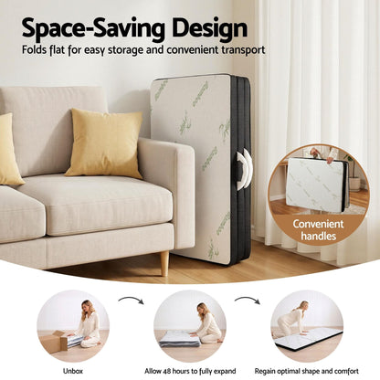 Alona.com.au Furniture > Mattresses > Single Mattress Giselle Folding Mattress 5cm Single Foldable Foam Bamboo Portable Camping Guest Bed Mat