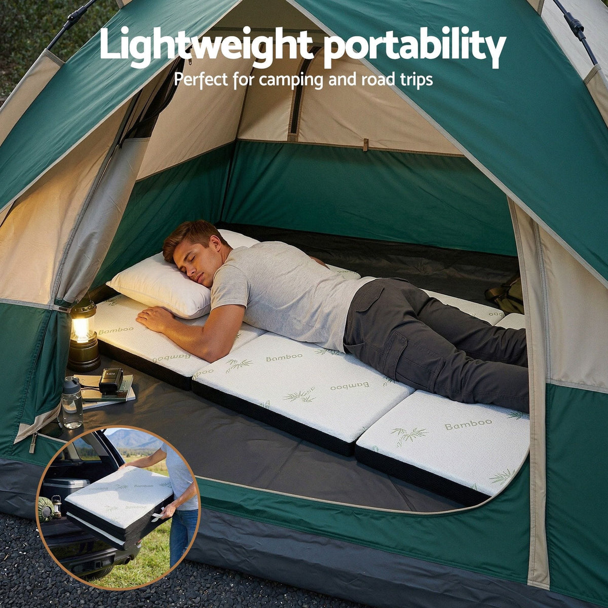 Alona.com.au Furniture > Mattresses > Single Mattress Giselle Folding Mattress 5cm Single Foldable Foam Bamboo Portable Camping Guest Bed Mat