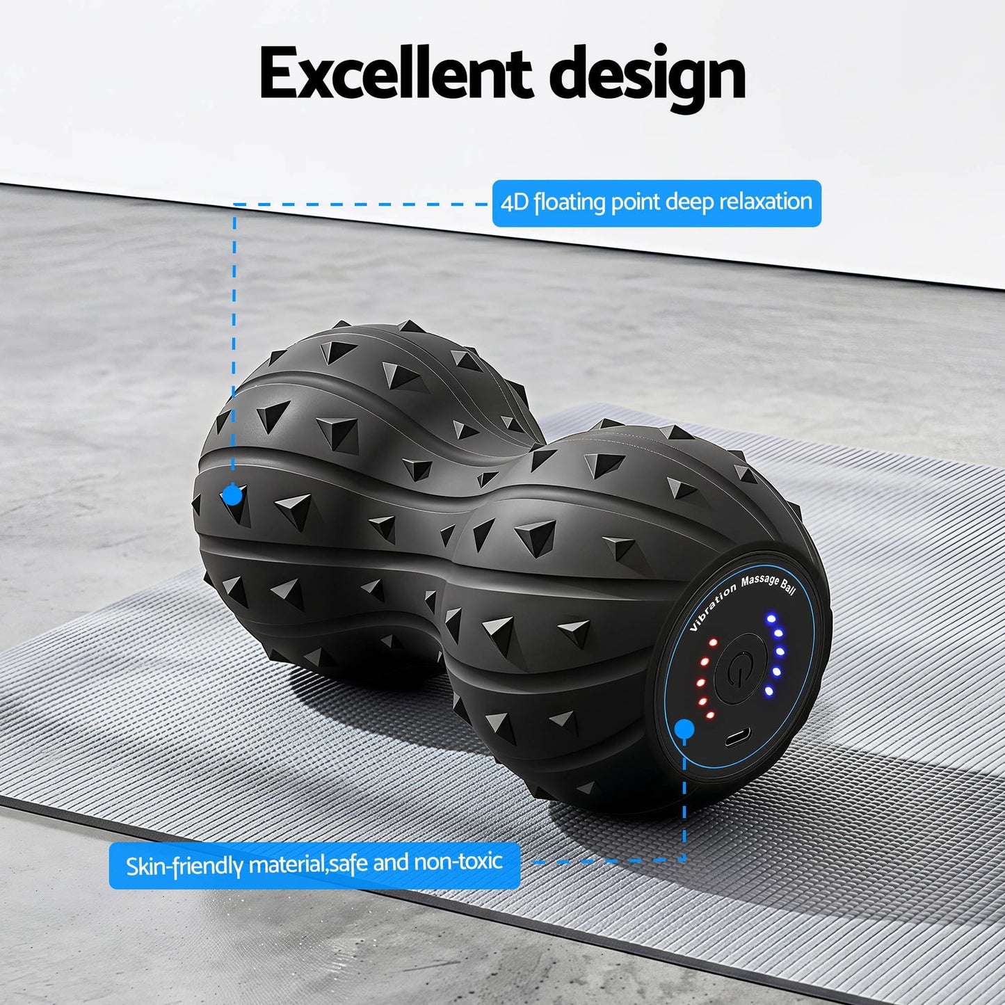 Everfit Electric Vibrating Peanut Massage Ball 5 Adjustable Levels High Power 3000RPM Motor 4D Floating Point Deep Tissue Trigger Point Muscle Relaxation Yoga Home Gym Type-C Rechargeable Support 80kg
