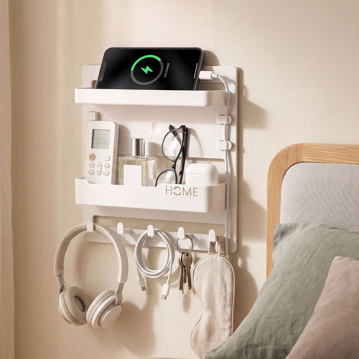 Artiss Bedside Shelf Wall Mount Organizer - Self-Adhesive Floating Nightstand Caddy for Storage, No-Drill Stick-On Aesthetic Room Decor for Girls & Dorms